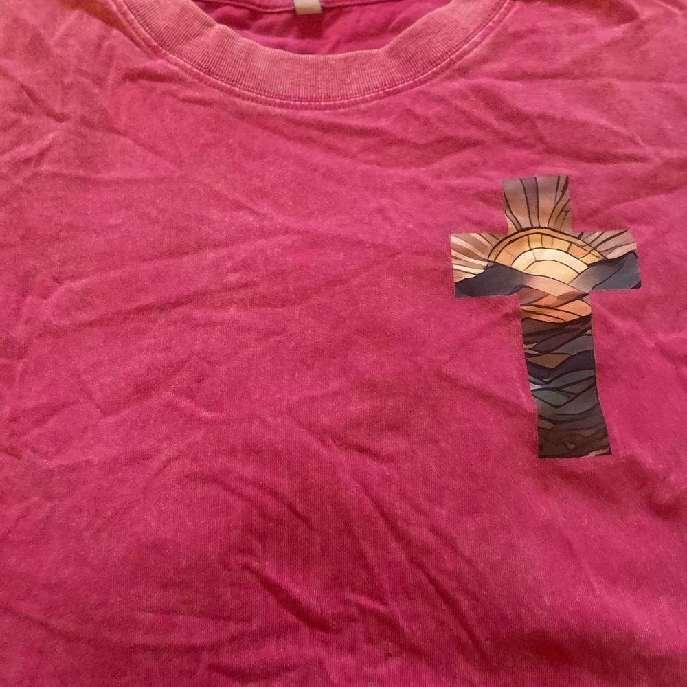 Vibrant Pink  Tee with Artistic Cross Design